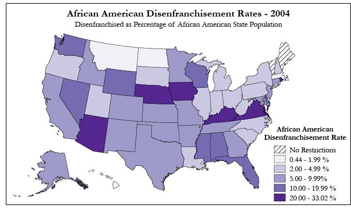 African American Felon Disenfranchisement as Percentage