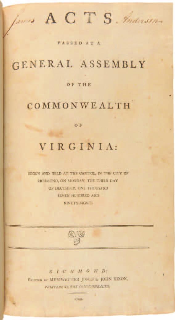 The First Official Printing of the Virginia Resolutions, Written by James Madison, the Foundation of the States Rights Movement 171.