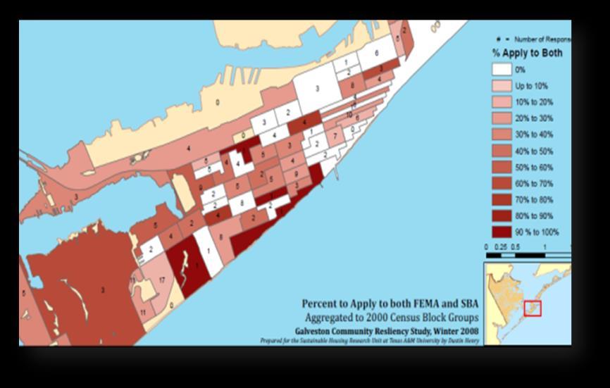 289* OBSERVED From Primary Data Collected After Hurricane Ike Applied less to FEMA and SBA for aid Source: Van