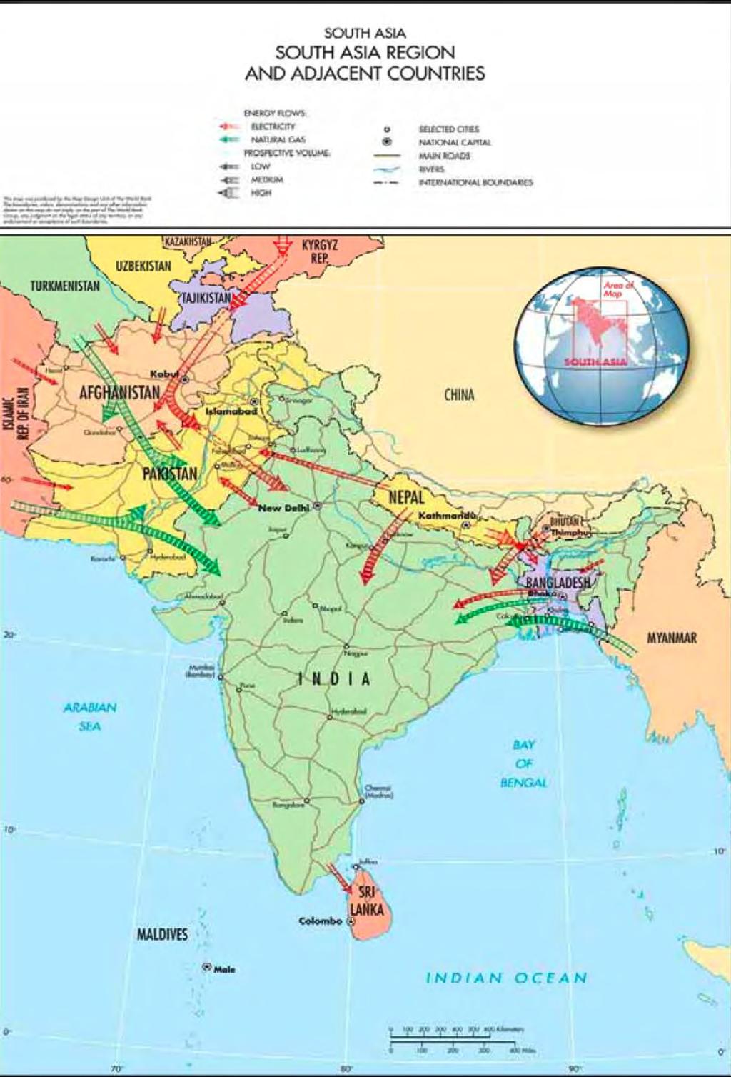 134 Map 6.1. Potential for Regional Energy Trade in South Asia Source: ESCAP, World Bank, 2008 Disclaimer: In preparing any country program or strategy, financing any project, or by making any