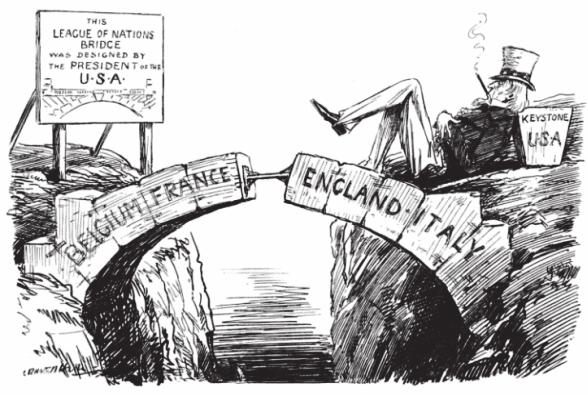 League of Nations Sources Source 1 This cartoon clearly shows how the United States failure to join the League made it weak. The League is shown as a stone bridge made up of the member states.