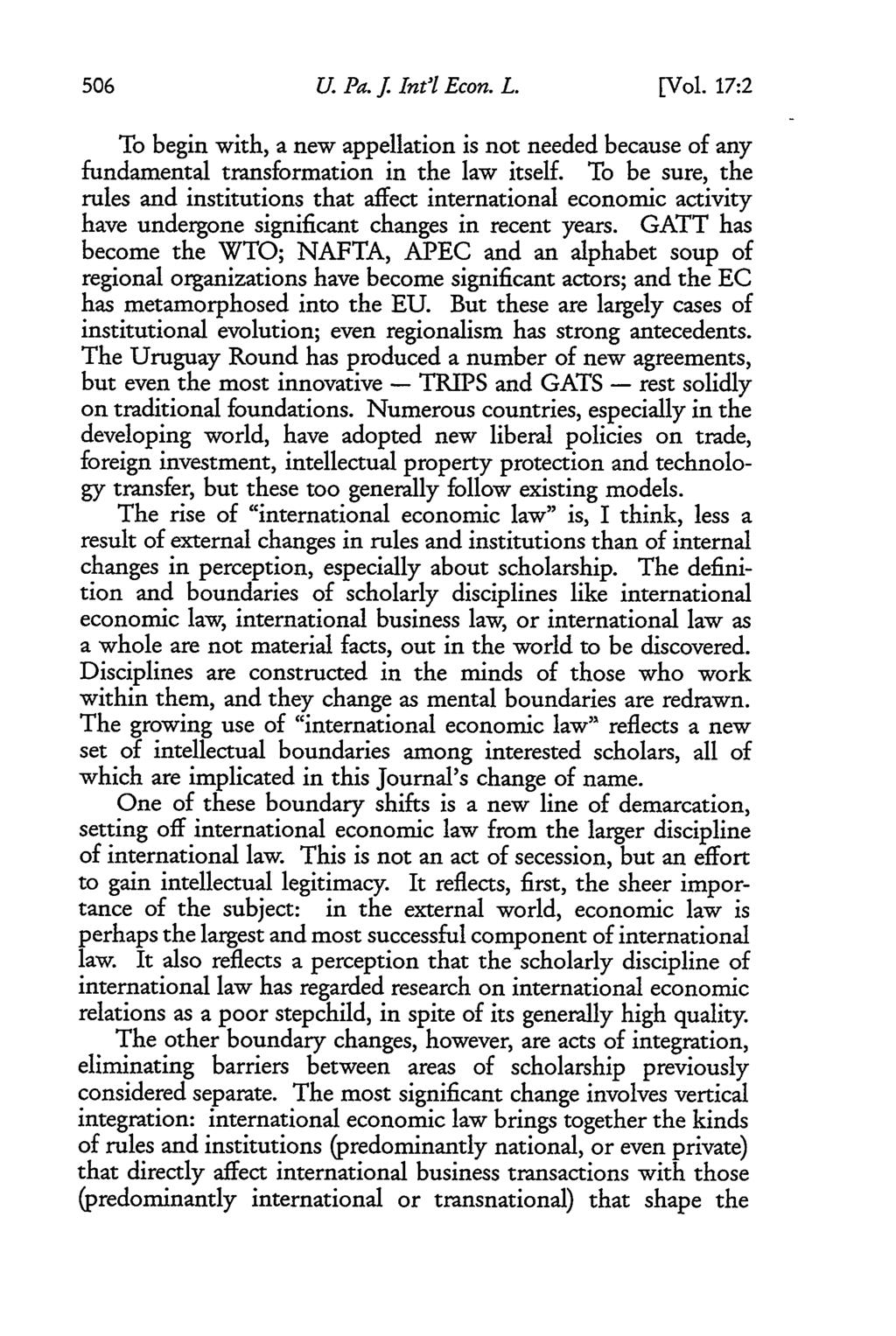 University of Pennsylvania Journal of International Law, Vol. 17, Iss. 2 [2014], Art. 1 U. Pa. J. Int'l Econ. L. [Vol.