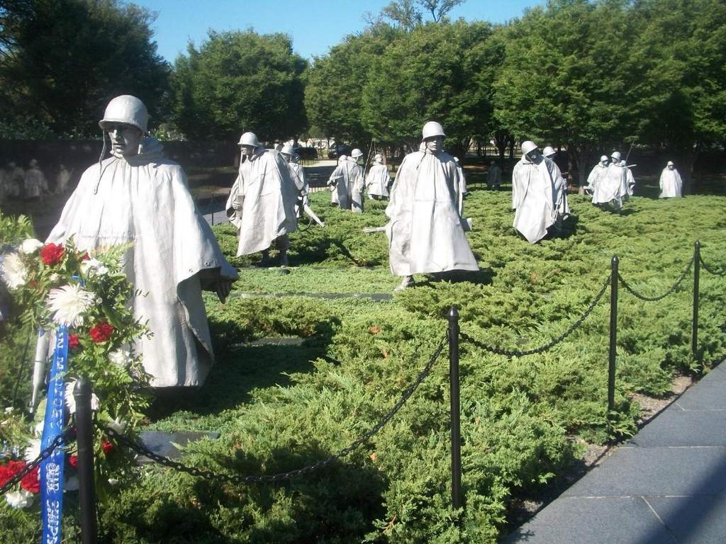 The Korean War Memorial There are 19 stainless steel statues representing a squad on patrol.