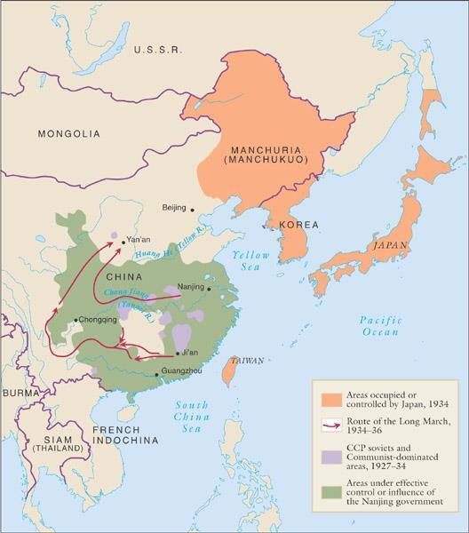 China 1927-1936 Sun Yatsen/ Chiang Kai-Shek (Jiang Jieshi): Nationalist in contrast to Communists (Three Principles of the People (nationalism, socialism, democracy) = no special privileges for