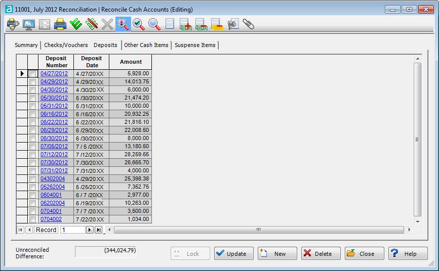 Deposits Abila MIP Fund Accounting TM Deposit Number The Application displays the deposit number entered during transaction entry for the document.