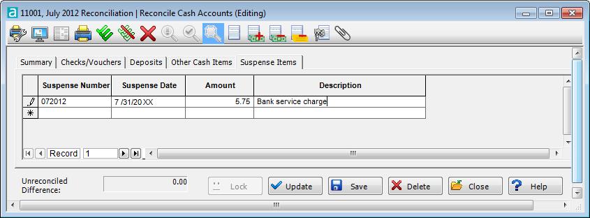 Suspense Items Abila MIP Fund Accounting TM Suspense Items Items entered on the Suspense Items tab affect your reconciled bank balance but not your general ledger No accounting entries are generated.