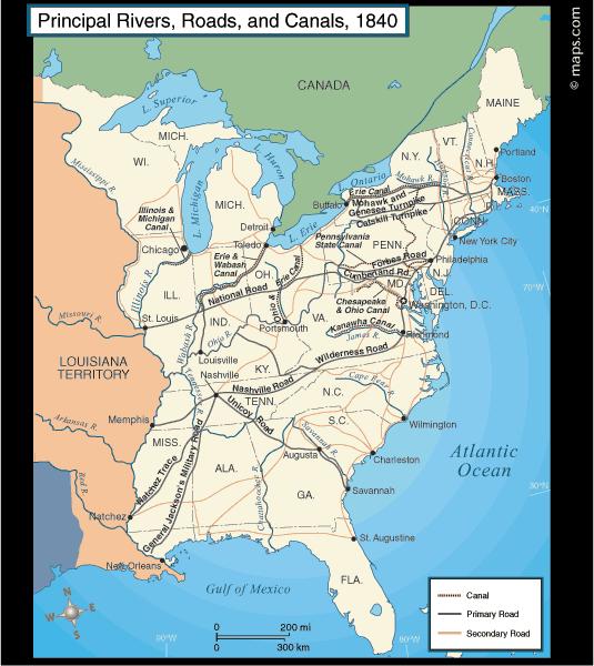 National (Cumberland) Road First highway built entirely with federal funds Authorized by Jefferson in 1806 By 1818 the