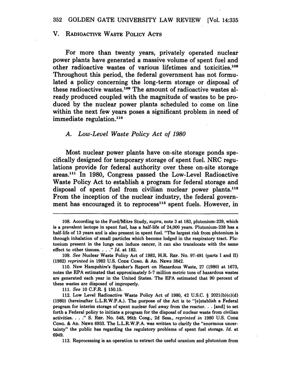 Golden Gate University Law Review, Vol. 14, Iss. 2 [1984], Art. 5 352 GOLDEN GATE UNIVERSITY LAW REVIEW [Vol. 14:335 V.
