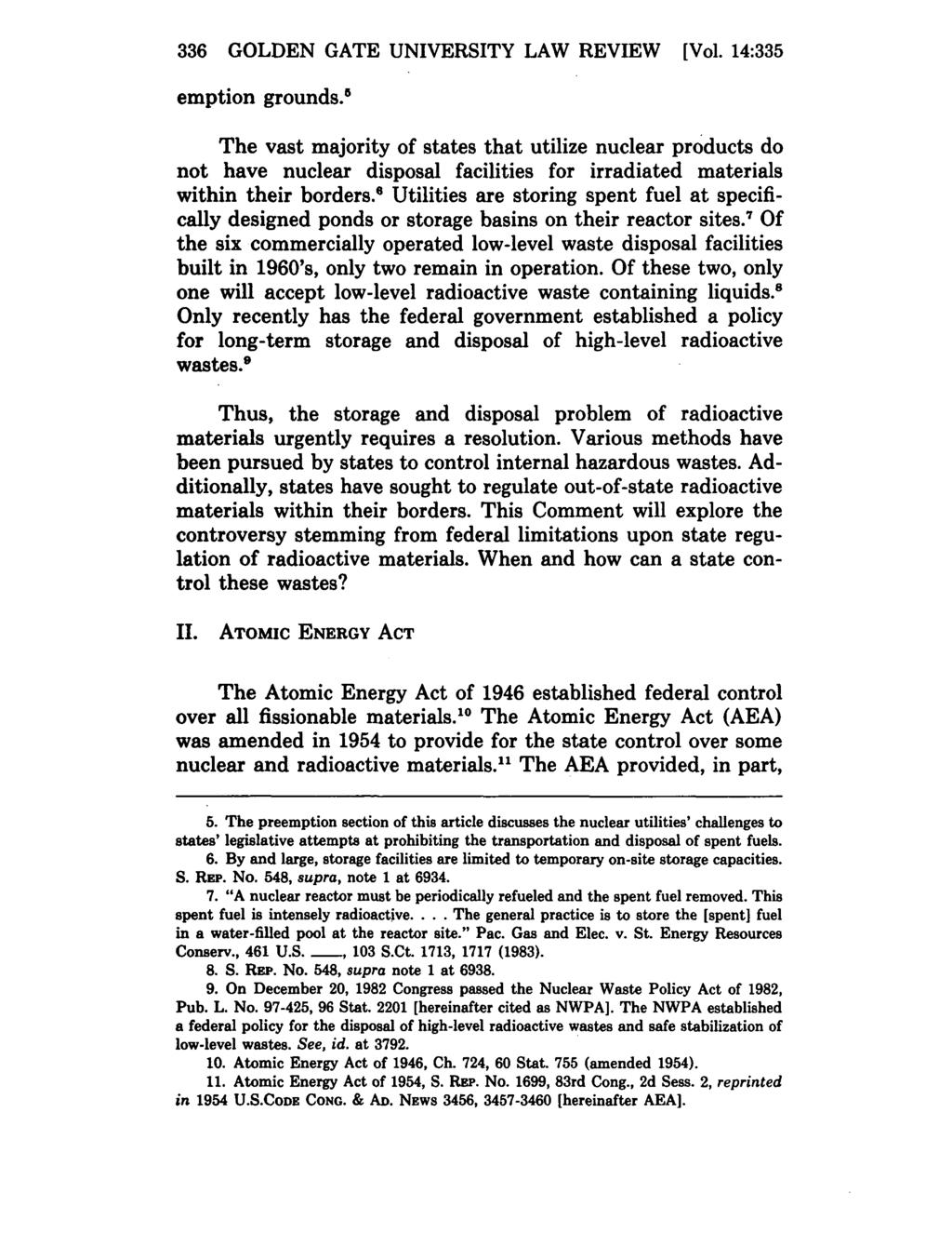 Golden Gate University Law Review, Vol. 14, Iss. 2 [1984], Art. 5 336 GOLDEN GATE UNIVERSITY LAW REVIEW [Vol. 14:335 emption grounds.