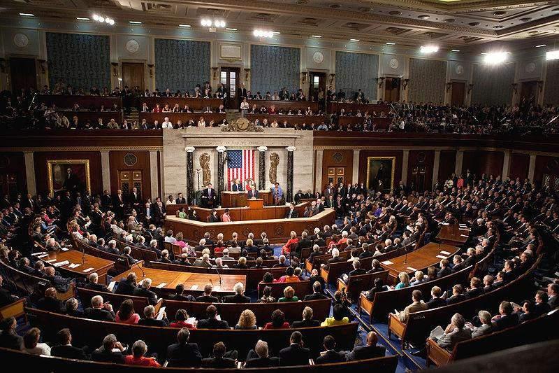 Members of the House of Representatives, frequently called Congressmen, are elected to two year terms. This photograph shows the House of Representatives Chamber in the United States Capitol.