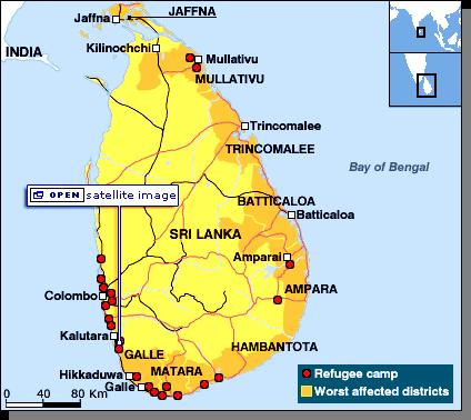 EARTHQUAKE AND TSUNAMI, 2004 * SRI LANKA Map of