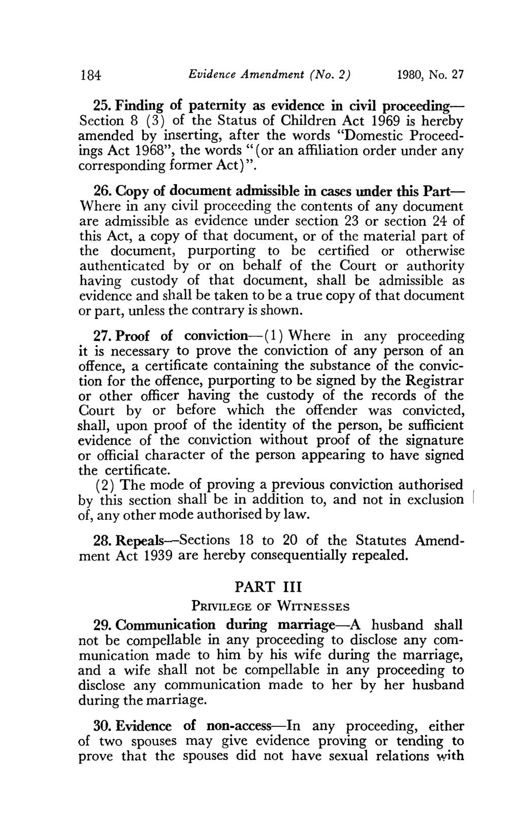 184 Evidence Amendment (No. 2) 1980, No. 27 25.