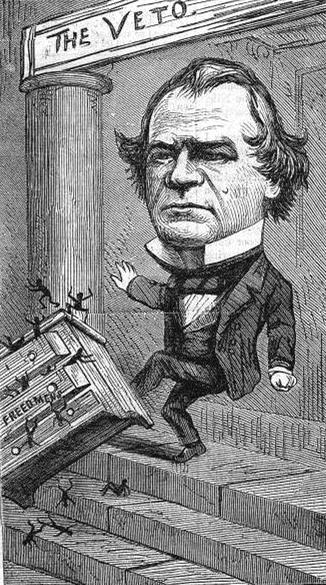 Congress and the President -Congress bars Southern Congressmen -Joint Committee on Reconstruction is created -February 1866 Johnson vetoed the Freedmen's Bureau