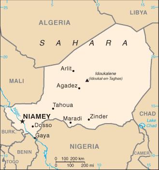 Describe the location of Niger