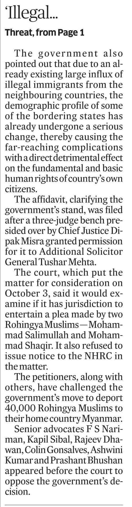 Deccan Herald, Bangalore Tue, 19 Sep 2017, Page 1