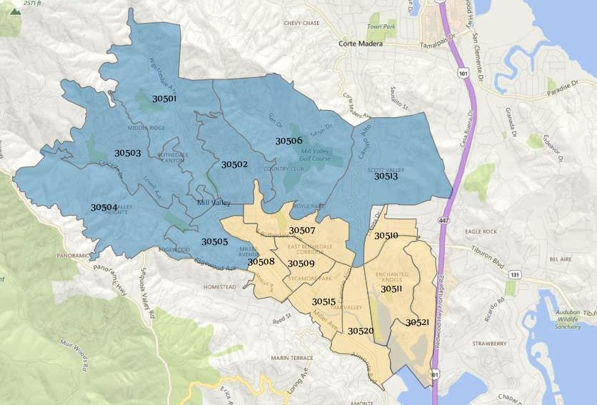 City of Mill Valley The map below shows how voter precincts were used to group survey responses into geographic categories for