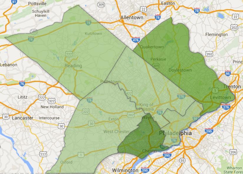 The six-county Southeastern 1. Chester County (Oxford, West Chester) Pennsylvania region 2. Berks County (Reading) 3.