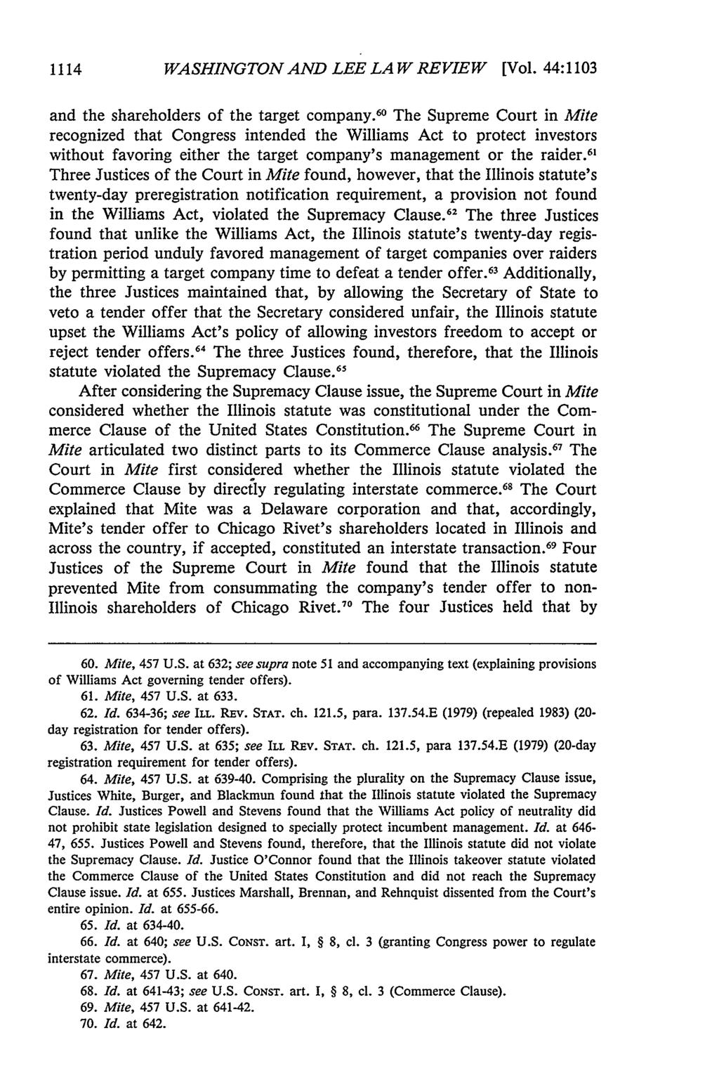 1114 WASHINGTON AND LEE LAW REVIEW [Vol. 44:1103 and the shareholders of the target company.