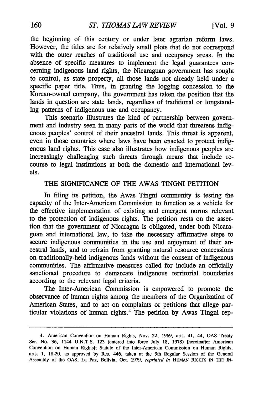 160 ST. THOMAS LAW REVIEW [Vol. 9 the beginning of this century or under later agrarian reform laws.