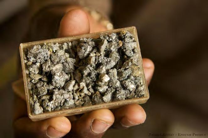 Resource Conflict Used in cell phones and laptop computers, the 3Ts: tin, tantalum, and tungsten are also sold profitably by armed groups in eastern Congo. Seen here is tin ore.