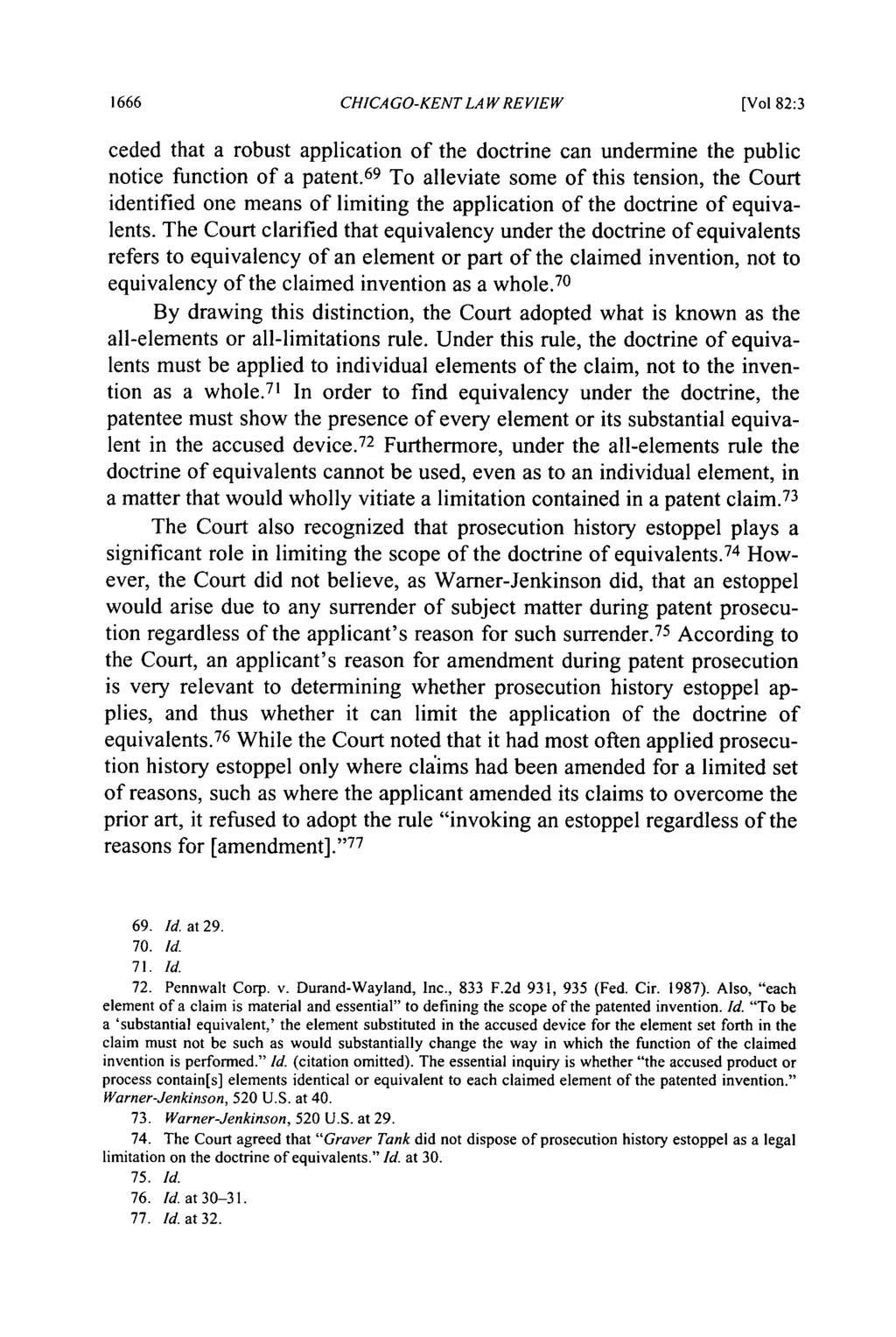 CHICAGO-KENT LAW REVIEW [Vol 82:3 ceded that a robust application of the doctrine can undermine the public notice function of a patent.