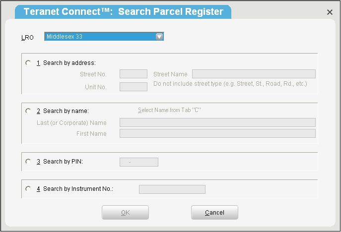Teranet Connect 3. Ordering a Parcel Register After entering the Record No.