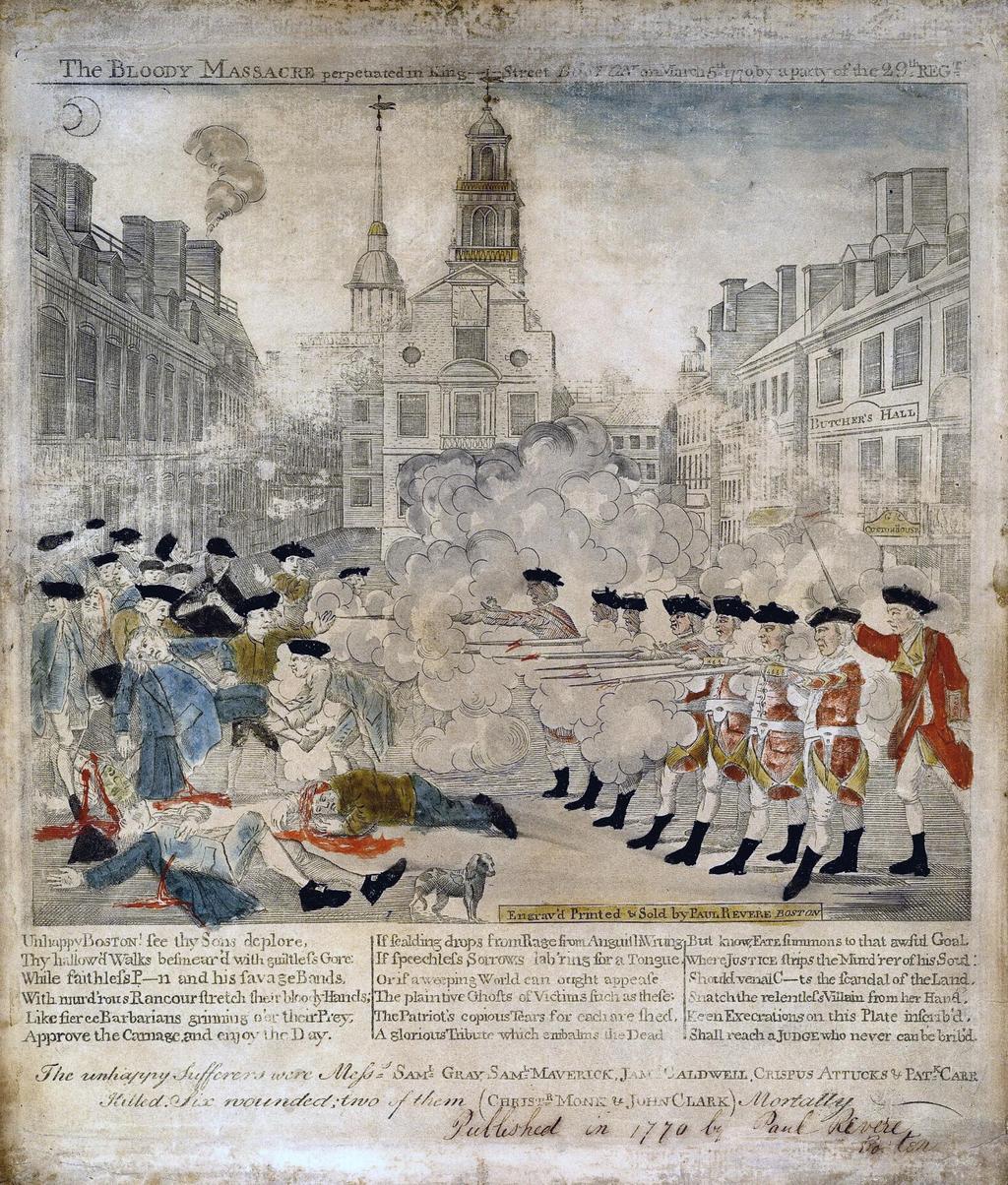 1768: Britain sent regiments to Boston to help enforce the new acts and quell the resistance 1770: crowds gathered outside the Custom House and hurled