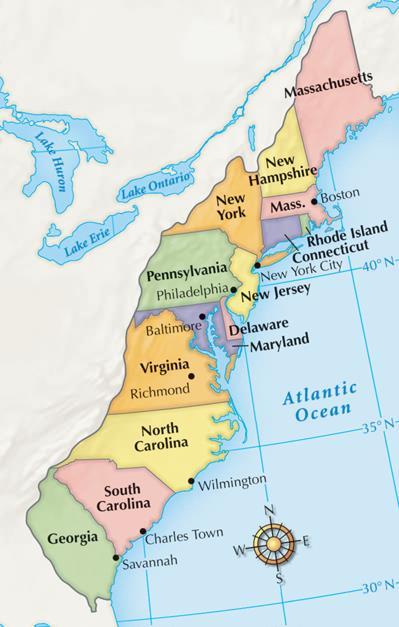 A string of prosperous British colonies stretched across the eastern coast of North America.