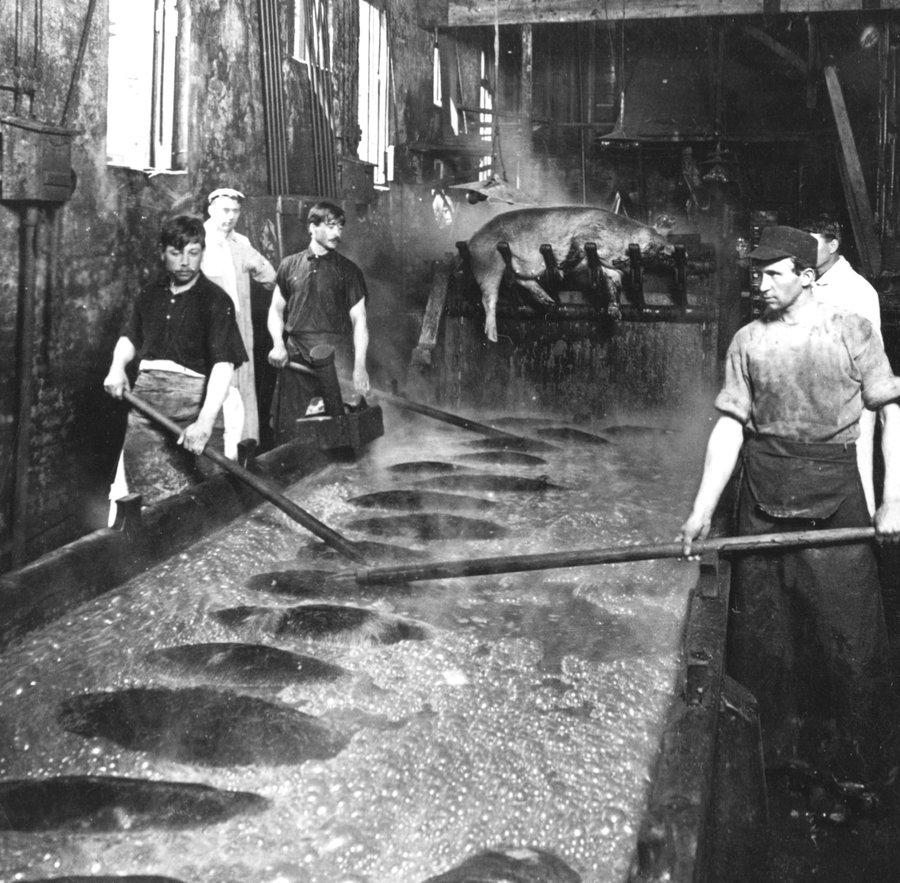Public outrage centered on a group of meat packers known as the Beef Trust. It consisted of the five largest meatpacking companies and its base of packinghouses in Chicago.