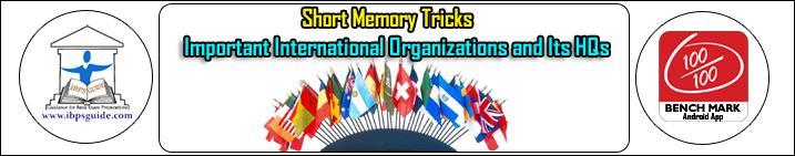 Short Memory Tricks to Remember the List of Important International s and Its Headquarters ORGANIZATION HEADQUARTER SHORT MEMORY TRICKS Asian Development Bank Manila, Philippines Asian development