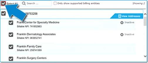 Select the top row for a Billing Entity tax ID number to select all rows