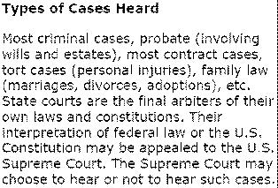 Types of Cases Heard Cases that deal with the constitutionality of a law; cases involving the laws and treaties of the U.S.