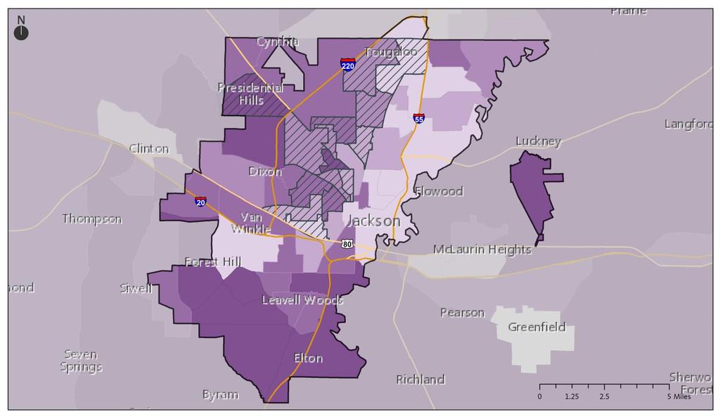 An Equity Profile of Jackson PolicyLink and PERE 80 Connectedness Longer commutes for outlying areas Workers throughout Jackson have relatively short commute times, with most workers having an