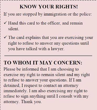 card explains that you will remain silent