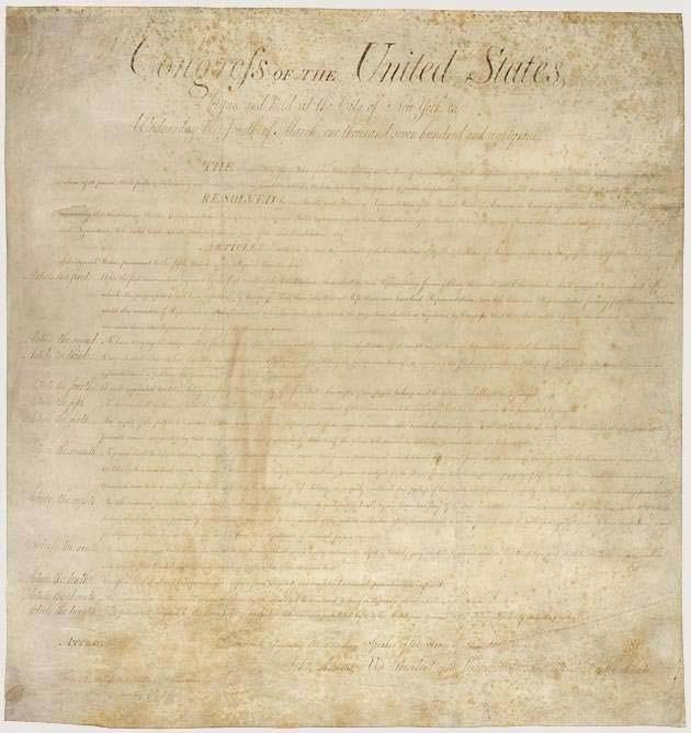 The Bill of Rights On September 25, 1789, the First Federal Congress of the United States proposed to the state