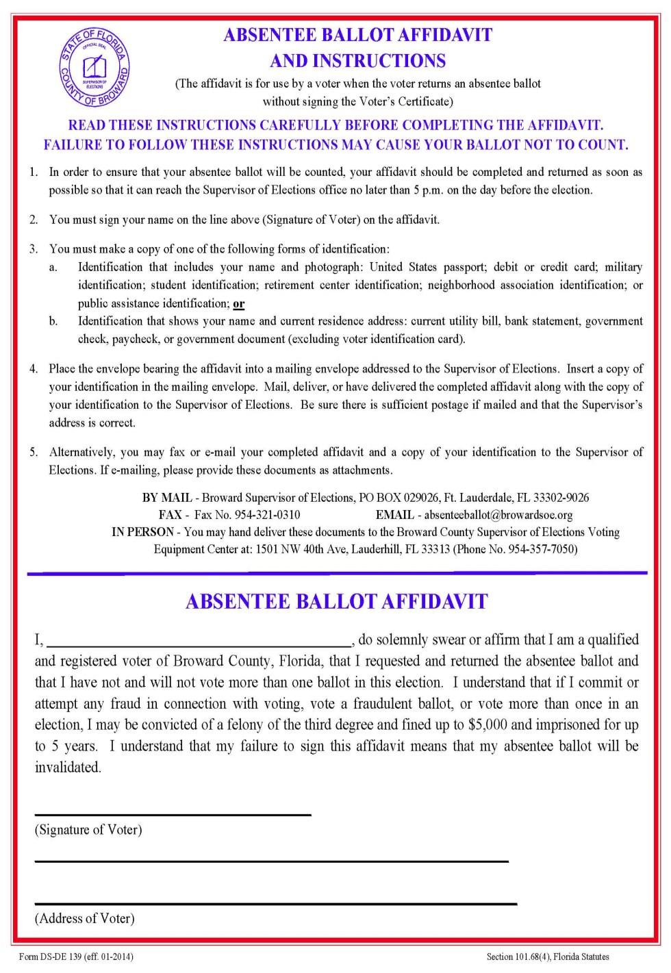 Absentee Ballot Affidavit The new 2014 Election Law allows the voter to cure the missing signature if he or she completes an absentee ballot affidavit.