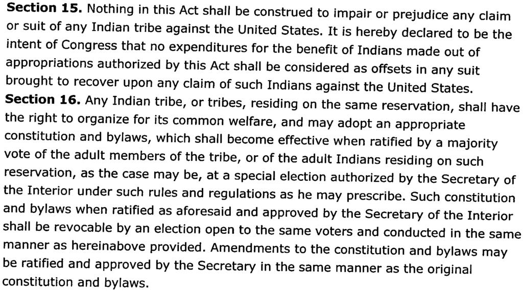 15. Nothing in this Act shall be construed to impair or prejudice any claim or suit of any Indian tribe against the United States.