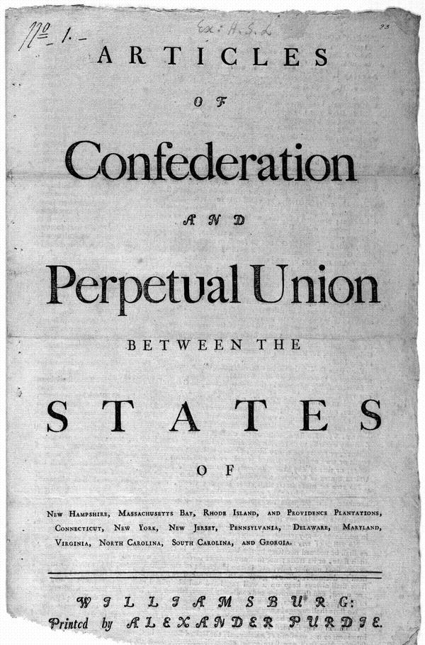 The Articles of Confederation Approved by Congress on November 15, 1777, Congress sent to the states for ratification the Articles of Confederation.