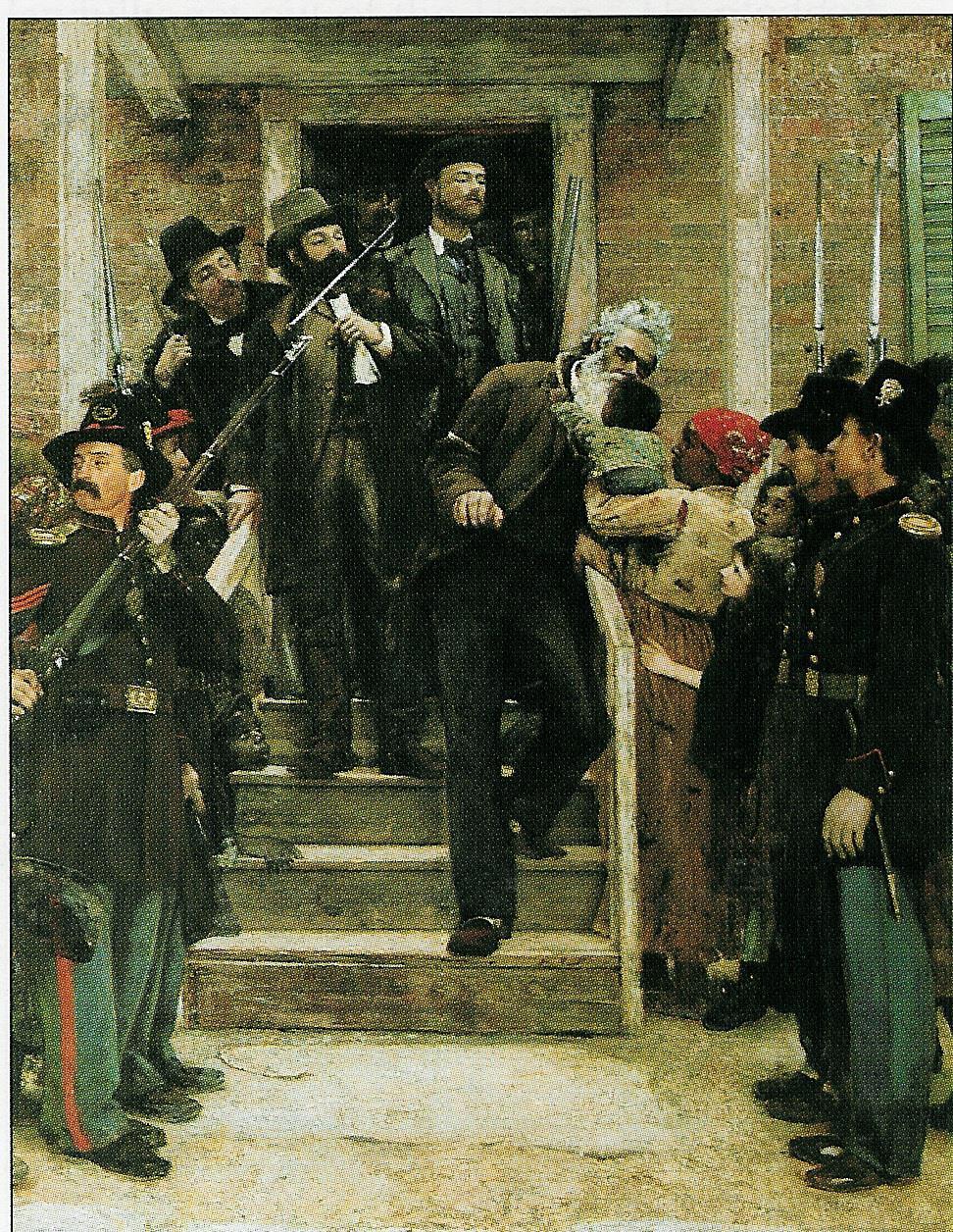 A drawing of John Brown on his way to be executed.