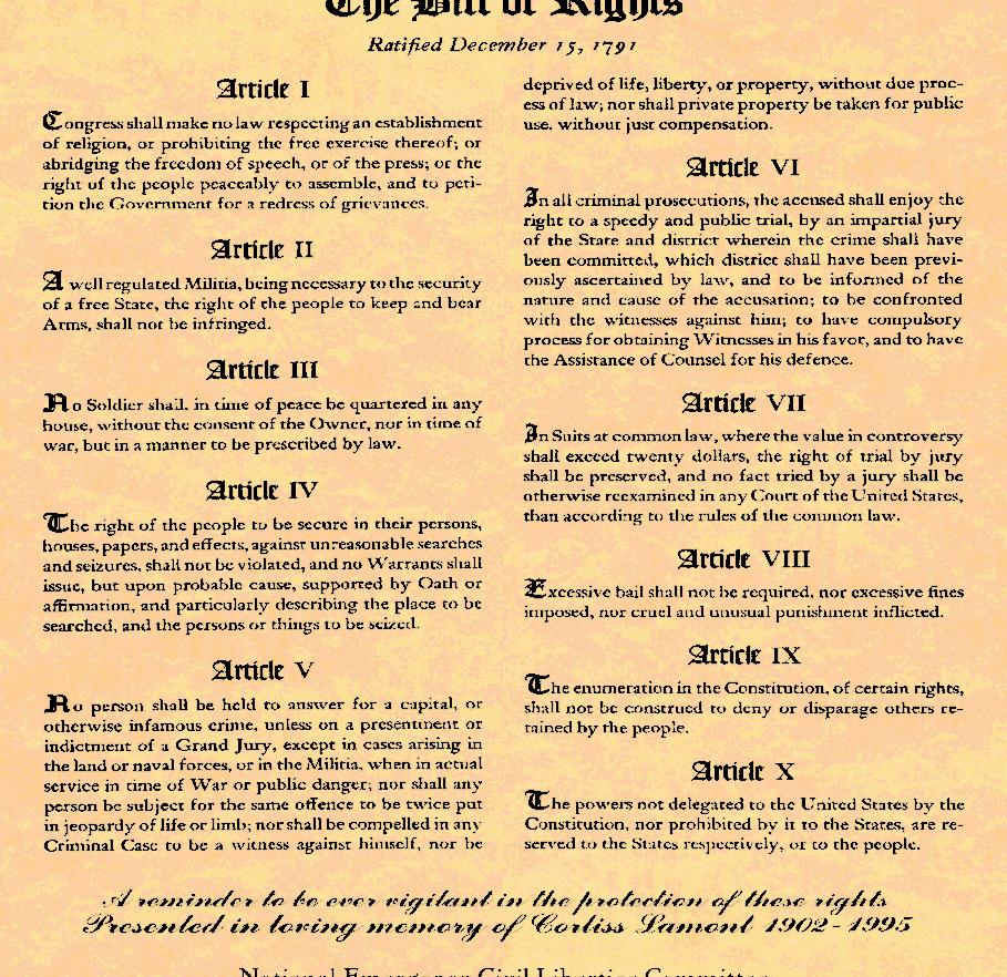 ADOPTION OF THE BILL OF RIGHTS To satisfy the States- Rights advocates, a Bill of Rights was added to the Constitution to guarantee