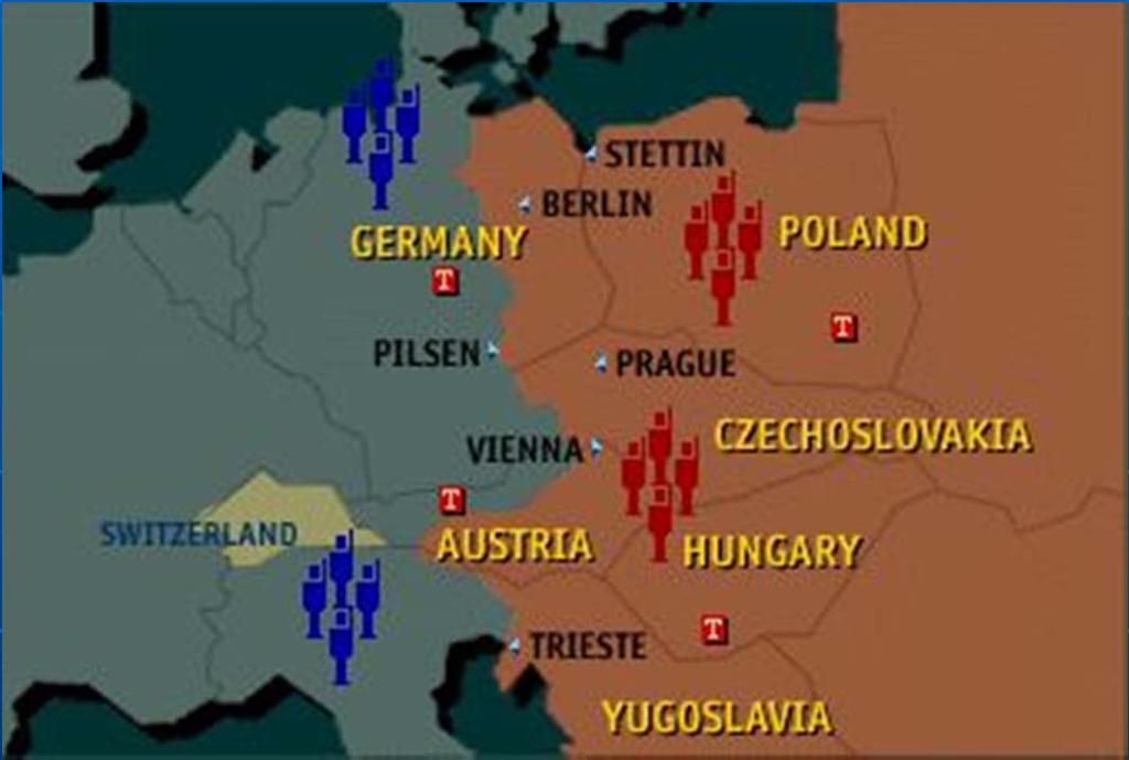 Divisions of Europe As the Soviets pushed into previously Nazi occupied territory, they left their troops- as though they had conquered new lands. Map courtesy of: 1998 Cable News Network, Inc.