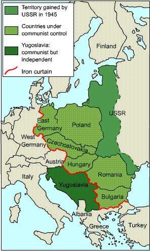 Iron Curtain Nickname of how Europe was split after WWII Buffer zone- Albania, Bulgaria, Hungary,