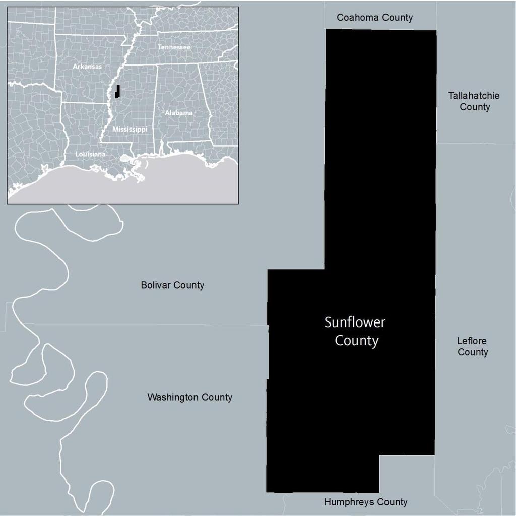 An Equity Profile of Sunflower County PolicyLink and PERE 10 Introduction Geography This profile describes demographic, economic, and health conditions in Sunflower County, portrayed in black on the
