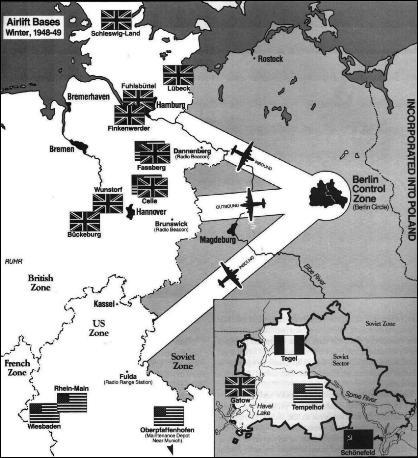 Map showing the Allied flight routes to West Berlin during the Airlift.