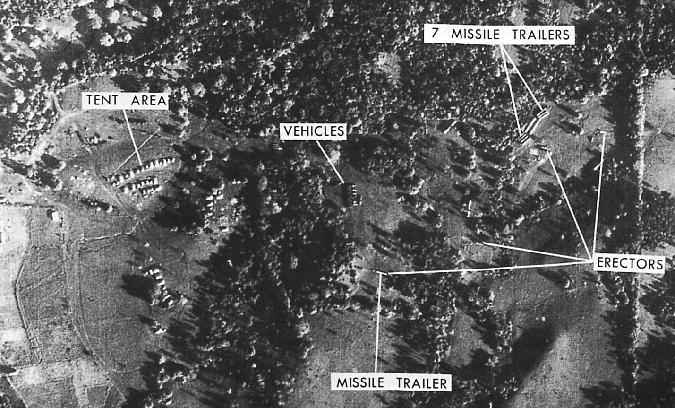 Photograph showing the missile sites. The blockade came into effect on 24 October after Kennedy had given Khrushchev a warning on 22 October.