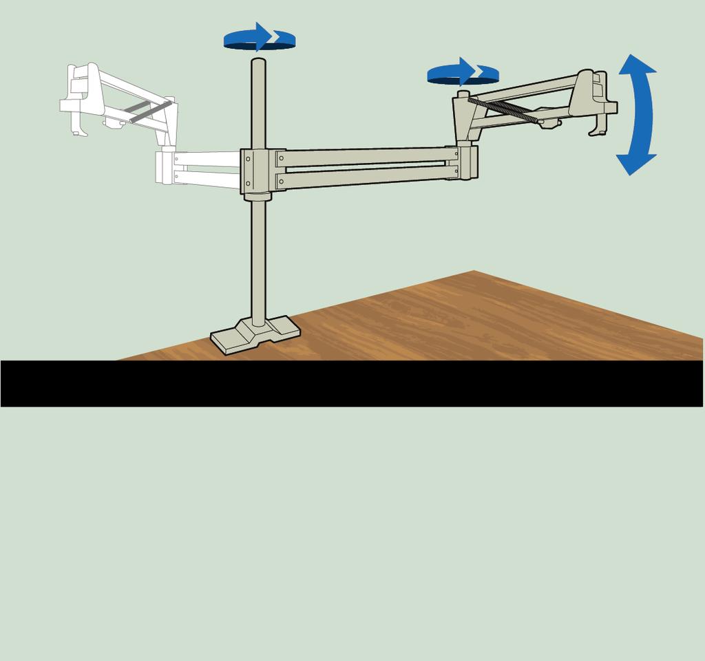 Can be used over several work stations, or several arms can share rails at one work station.