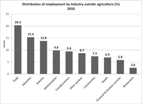 minority is in modern, high-productivity sectors. This traditional employment structure limits the demand for highly educated workers. Figure 4.