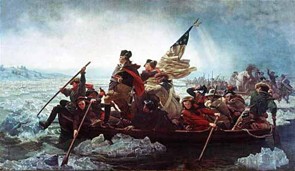 Battle of Trenton December 25, 1776, General Washington leads his army across the Delaware River into New Jersey.