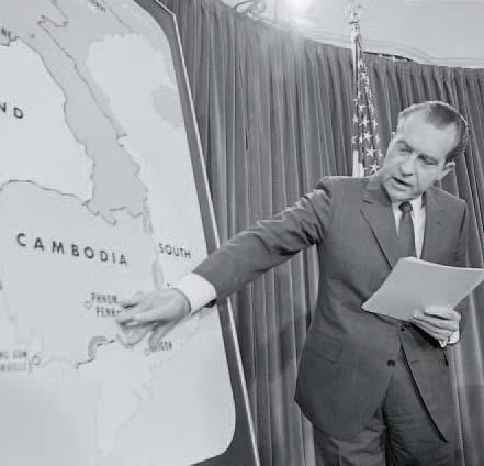 President Nixon points to a map of Cambodia during a televised speech on April 30, 1970.