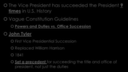 Presidential Succession The Vice President has succeeded the President 9 times in